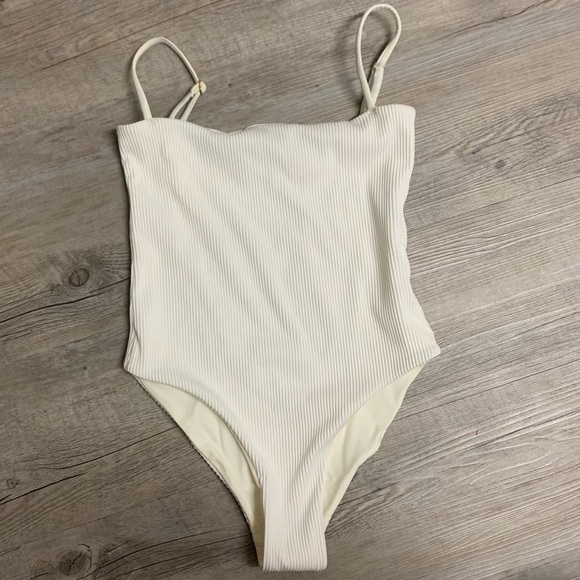 Showpo White Ribbed One Piece - Picture 4 of 5